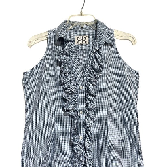 Double R By Ravi Ratan Women's Top Blouse Sleeveless Ruffle Neck Blue Size M - Picture 2 of 6